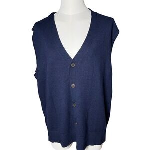 KALLSPIN Mens Navy Blue V Neck Button Up Sweater Vest Size L Cashmere Blend